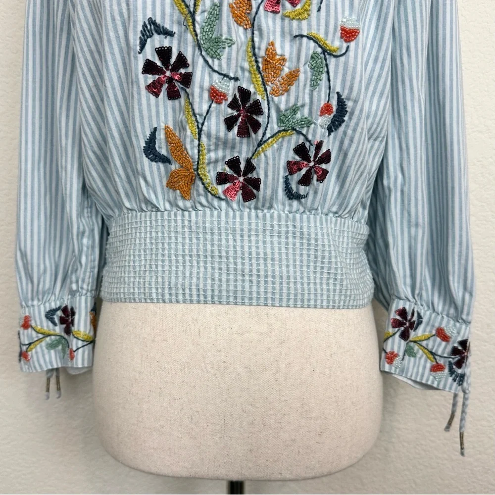Anthropologie Beaded Puff-Sleeved Blouse Size Small‎